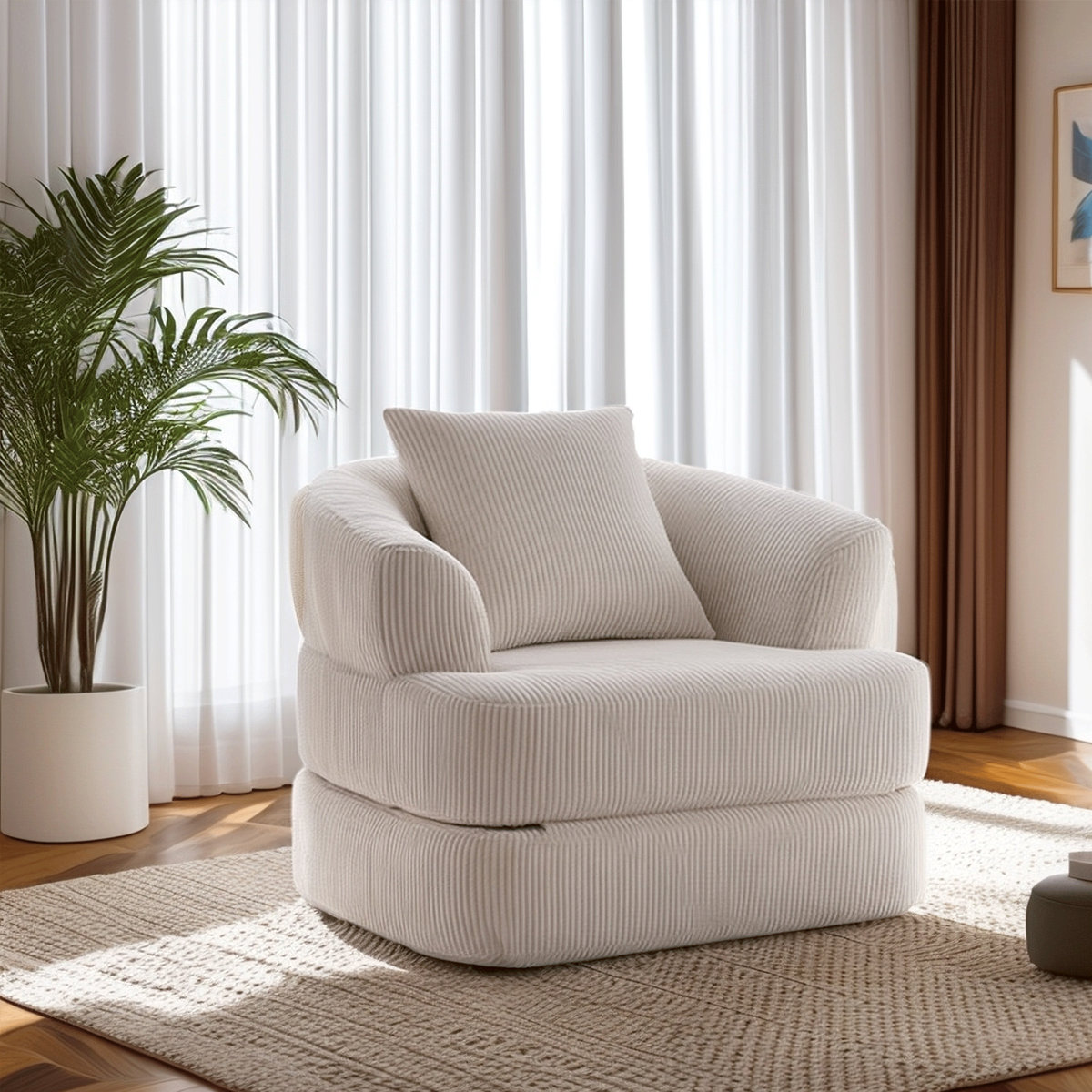 Oversized Upholstered Convertible Accent Barrel Chair